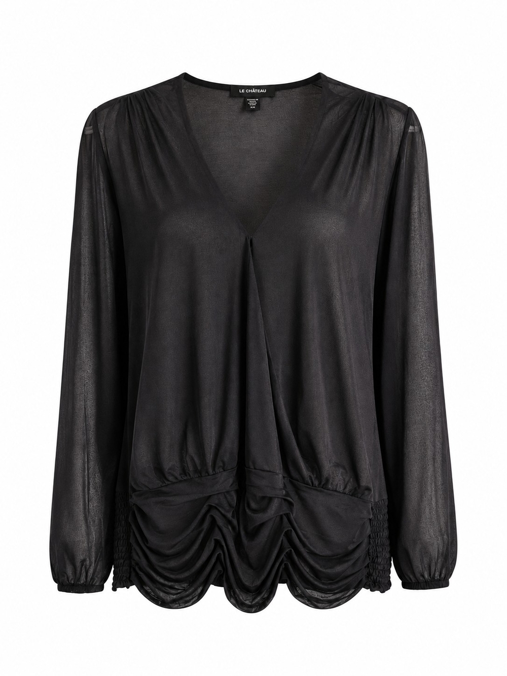 le chateau Black V-Neck Ruched Hem Long Sleeve Blouse Size 2XL NEVER WORN!
